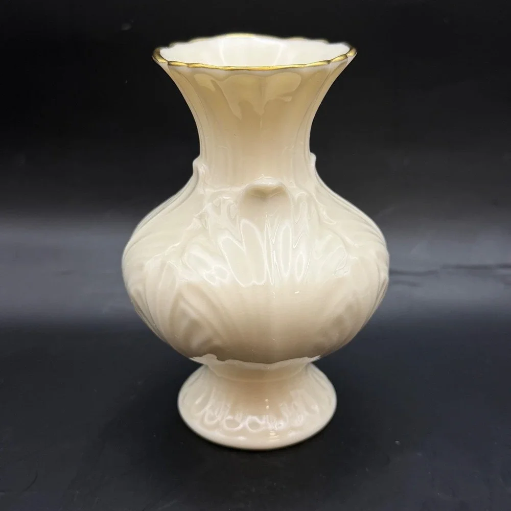 Vtg Lenox 2pc Mixed Lot Ivory Cream 24K Gold Bud Vase Grape Harvest Mini Pitcher
